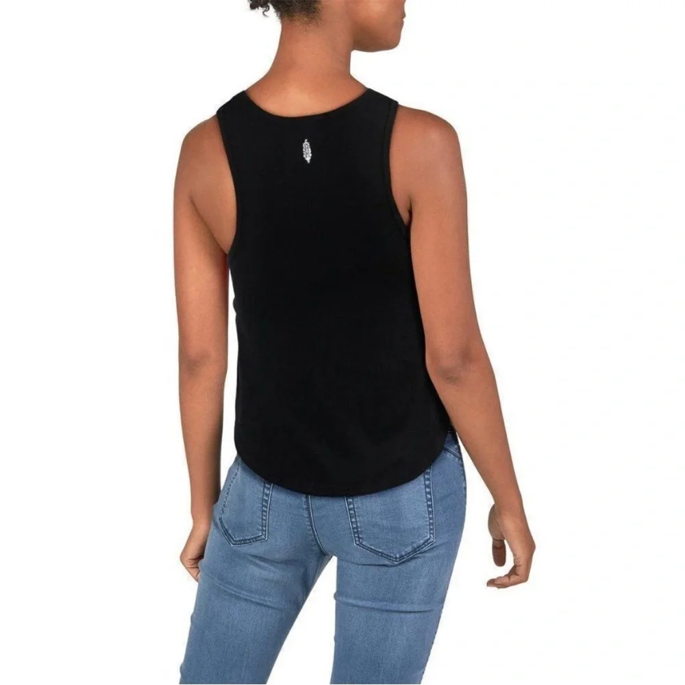 Free People Movement New Moon Knot Front Ribbed Crop Tank Black Lg - Picture 14 of 14